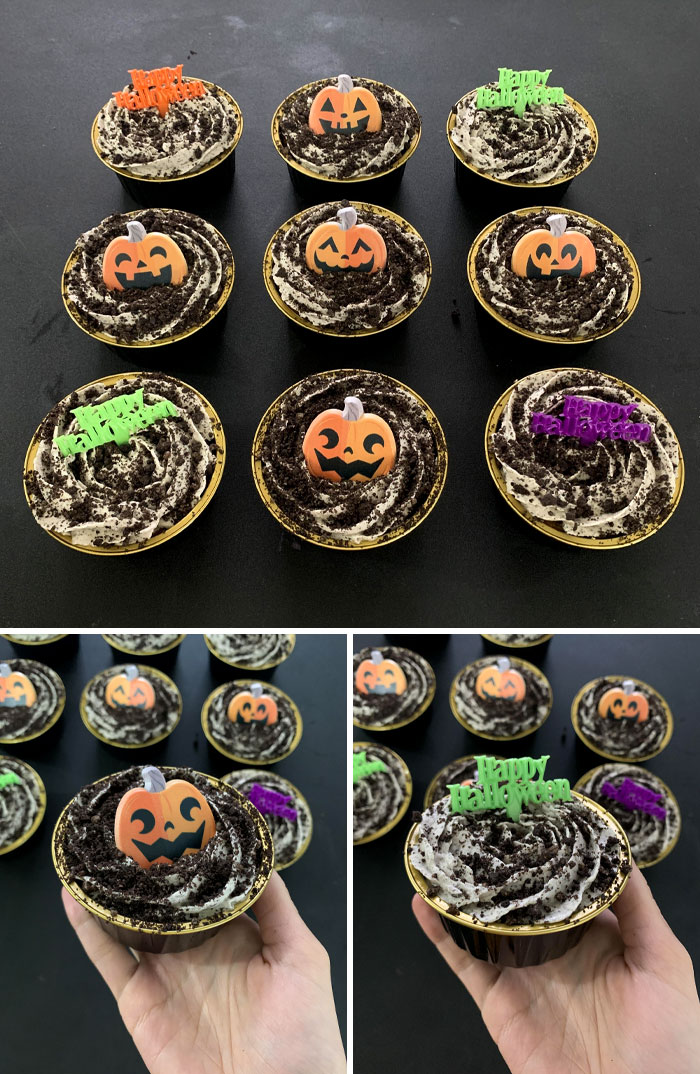 My Halloween Jack-O’-Lantern Cupcake Planters. These Are Vanilla Cupcakes With Oreo Frosting And Finely Crushed Oreos On Top