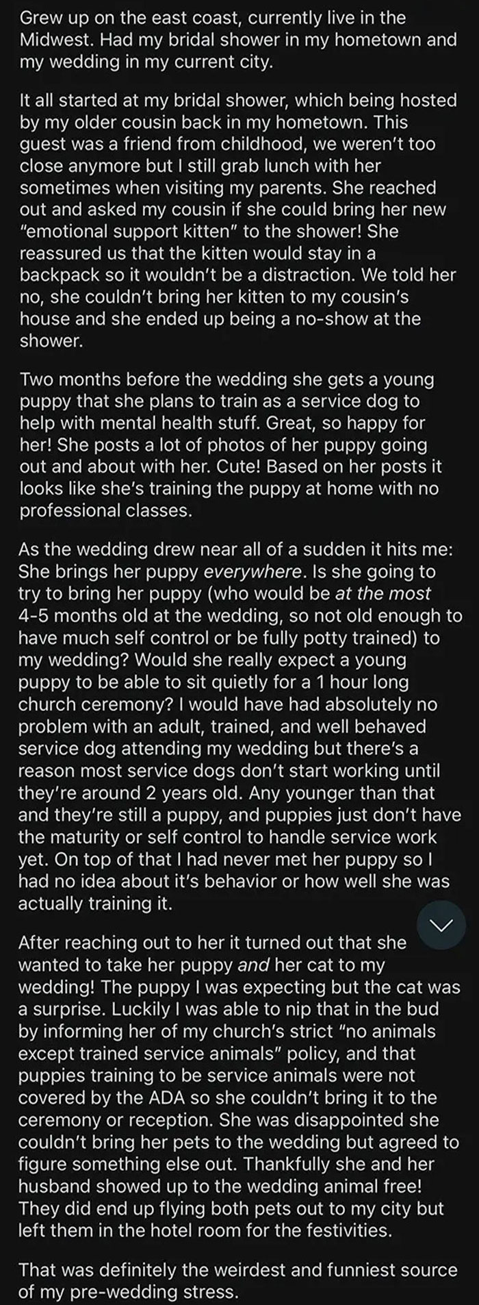 A Guest Asked If They Could Bring Their Pets To My Wedding