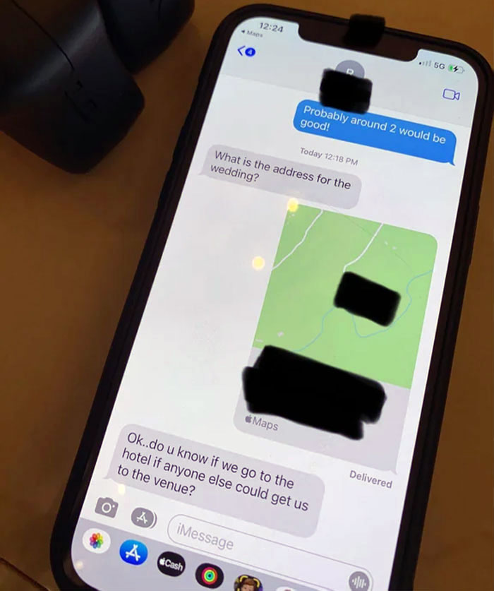 Guest Texts Bride Day Off For Address & Ride 2 Hours Before The Wedding