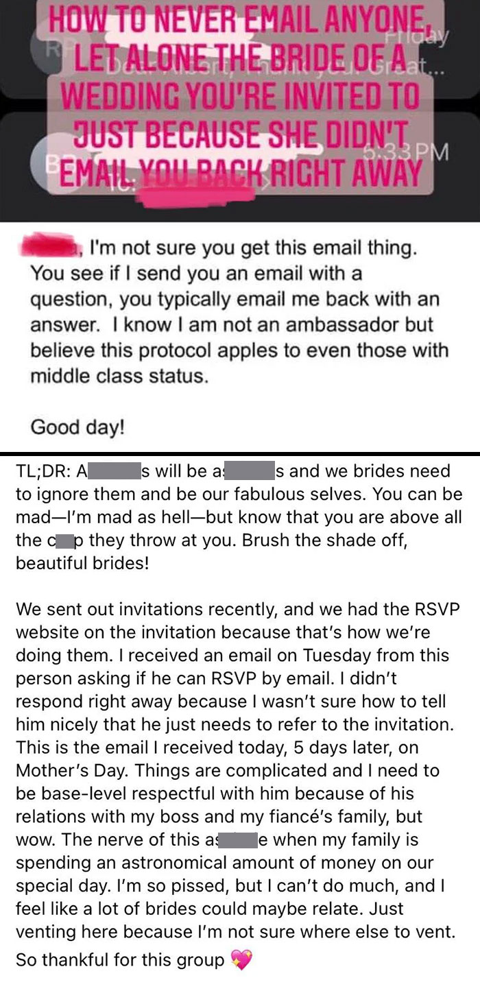Rude Guest Insults Bride Because He Doesn’t Know How To Use The Online RSVP System And She Didn’t Respond To His Message Instantly