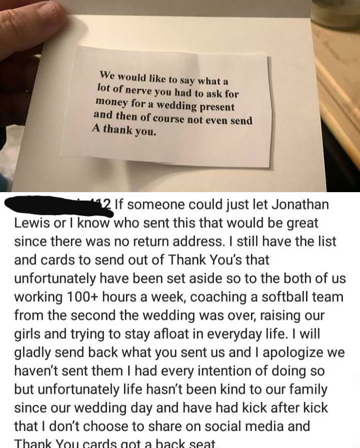 Friend Gave Me Permission To Post This Letter They Received A Few Weeks After Their Wedding