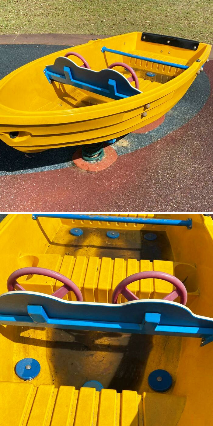 Kids' Boat At The Playground. Water Has Nowhere To Go