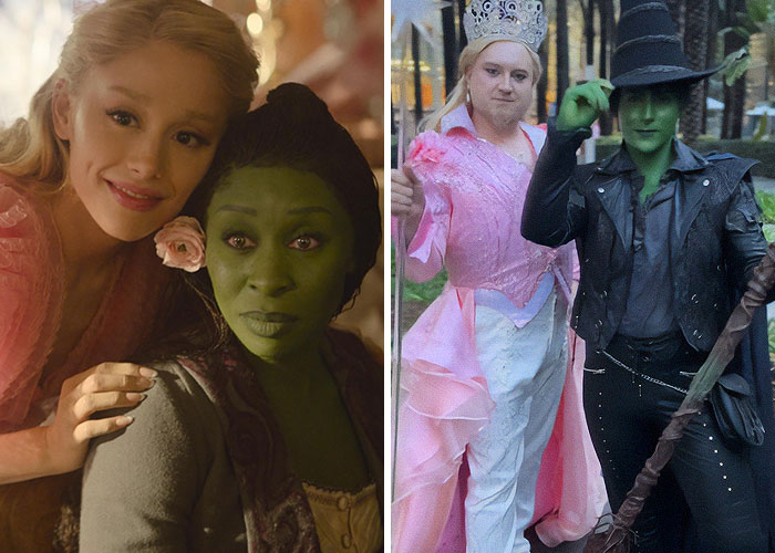 Two pairs dressed in popular Halloween costumes, including a green-skinned witch and a princess, for Halloween costume trends.