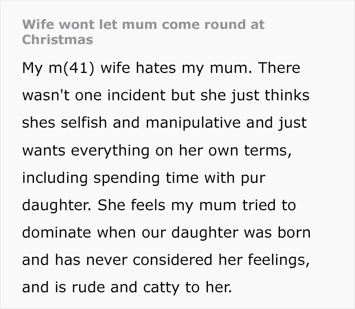 Man Annoyed Wife Won&rsquo;t Have His Mom Over For Christmas, Netizens Actually Agree With The Wife