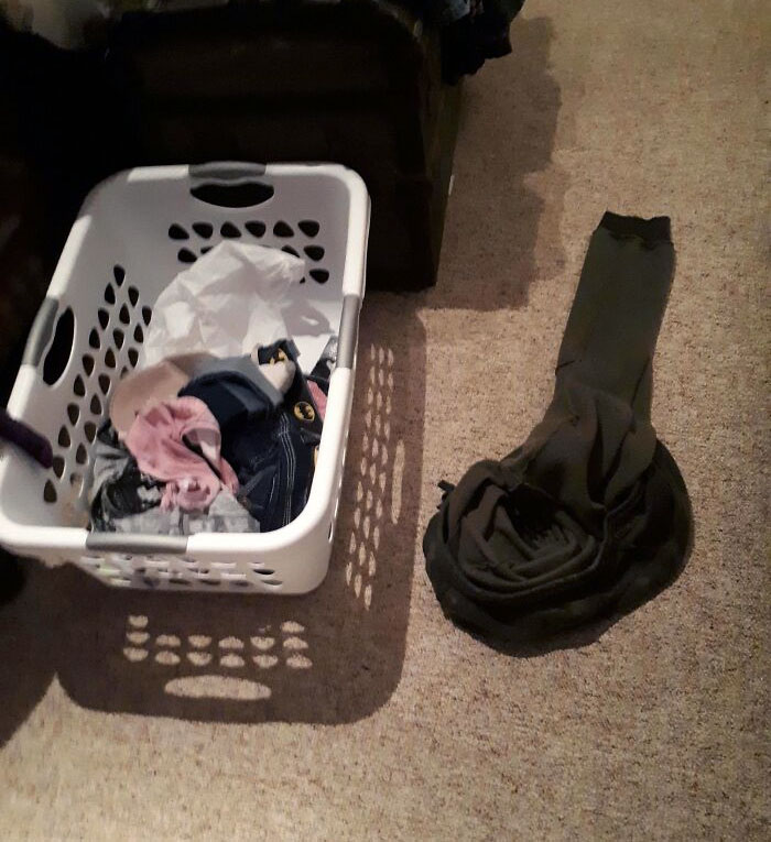 Husband Put His Pants Right Beside The Laundry Basket Instead Of Just In It