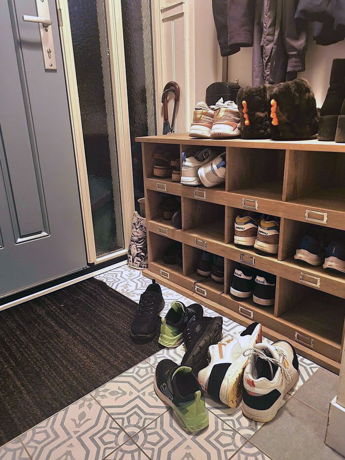 Husband And Kids Always Leave Their Shoes In Front Of The Shoe Rack