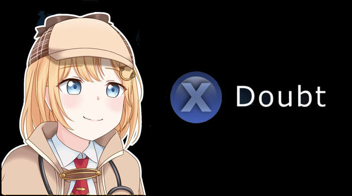 Anime-style character with "X To Doubt" button against a black background.