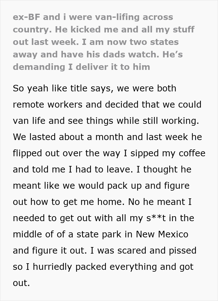 Guy Kicks GF Out While Camping In The Middle Of Nowhere, Is Fully Convinced That She's The Bad One Guy Kicks GF Out While Camping In The Middle Of Nowhere, Is Fully Convinced That She's The Bad One