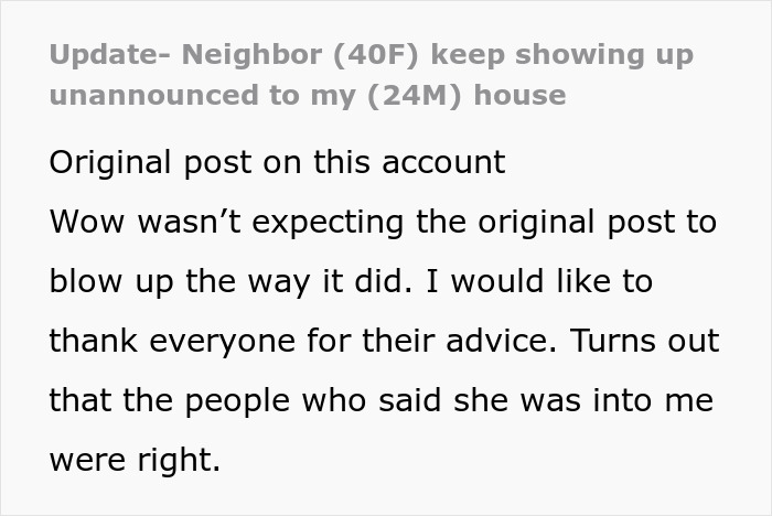 Text about HOA president's unannounced visits and surprising online response.