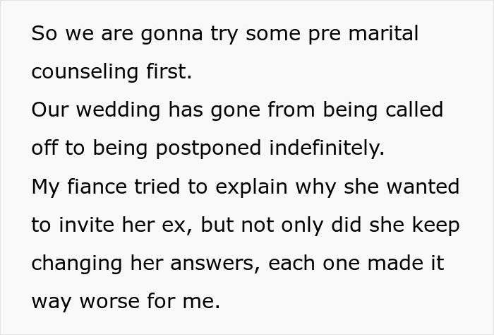 Guy Tells Fianc&eacute;e Wedding Is Off After She Shares Her Reason For Inviting Ex