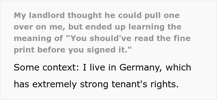 Text about a tenant&rsquo;s rights in Germany: "You should've read the fine print before you signed.
