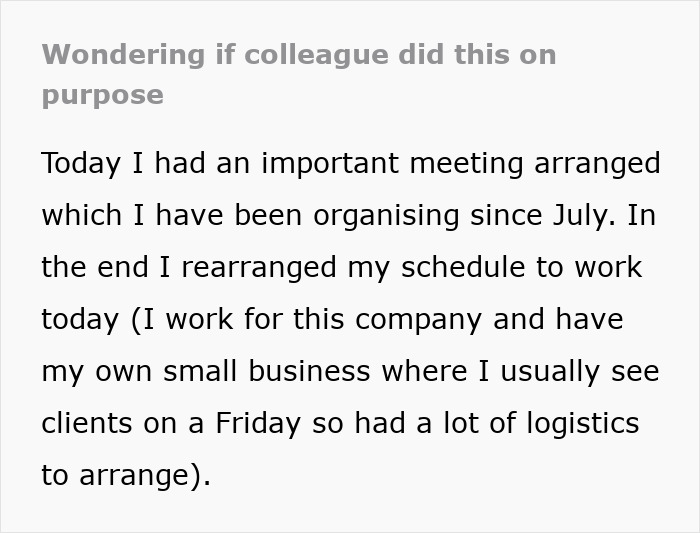 Boss Organizes Important Meeting For Over 5 Months, Is Livid When Colleague Sabotages It