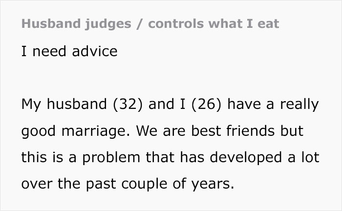 Woman Asks For Advice After Husband Tries To Control What She Eats, Gets A Reality Check