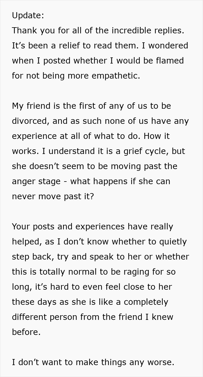 Woman Wonders What To Do About Her Friend, Who Became Overly Bitter After A Divorce