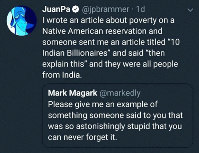 Cringe post showcasing unshakable confidence gone awry with a confusing comparison of poverty and billionaires.