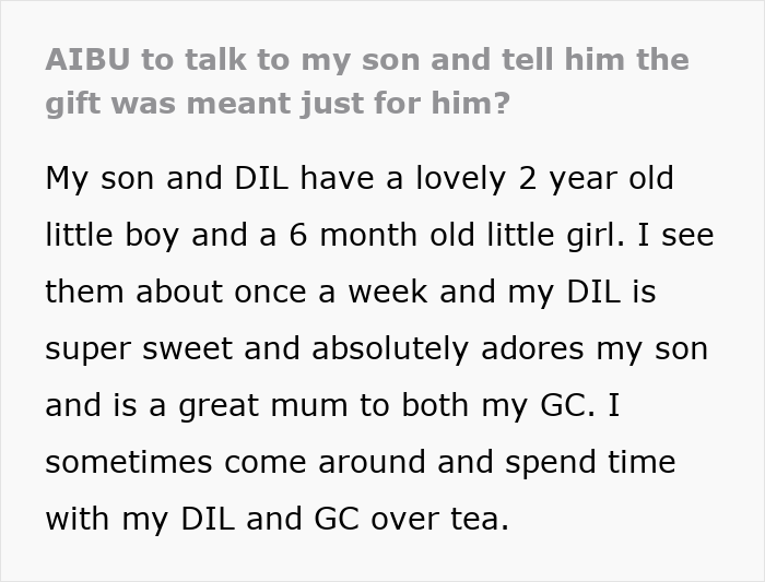 MIL Is Upset Her Son Shared His Gift With His Wife: "I Meant The Gift To Be Just For Him"