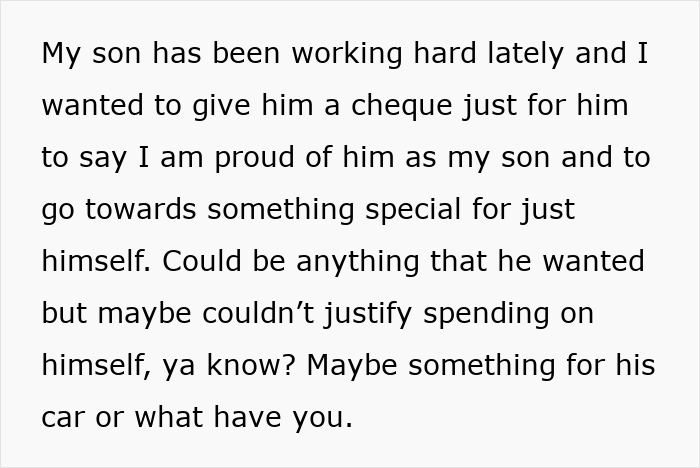 MIL Is Upset Her Son Shared His Gift With His Wife: "I Meant The Gift To Be Just For Him"