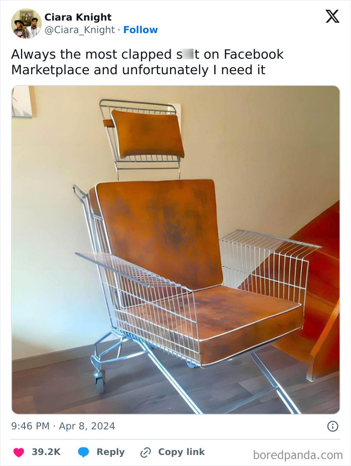 Shopping cart chair meme showcasing creative and funny design.