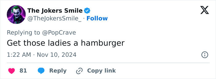 Tweet from The Jokers Smile about a "Robotic Thing" comment on appearance, dated Nov 10, 2024.