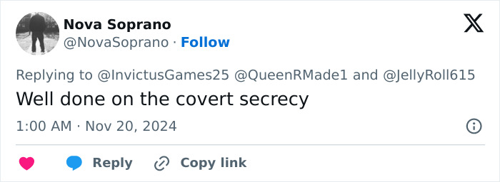 Tweet mentioning Jelly Roll, discussing secrecy with Invictus Games and others. Tweet mentioning Jelly Roll, discussing secrecy with Invictus Games and others.