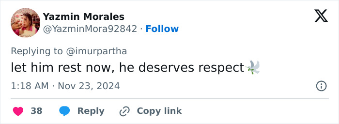 Tweet in response to Liam Payne, expressing condolences and respect. Tweet in response to Liam Payne, expressing condolences and respect.