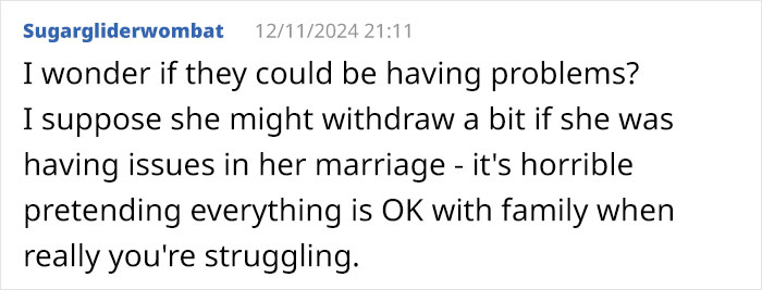 Text message discussing possible reasons a daughter-in-law became secretive. Text message discussing possible reasons a daughter-in-law became secretive.