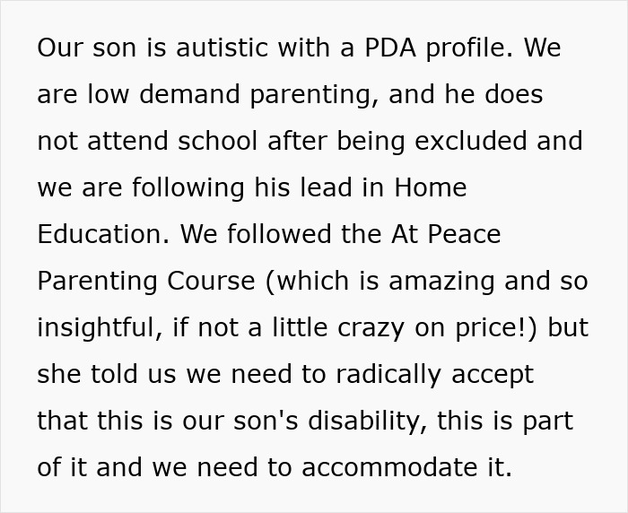 Text discussing challenges with autistic son's aggression and family dynamics. Text discussing challenges with autistic son's aggression and family dynamics.