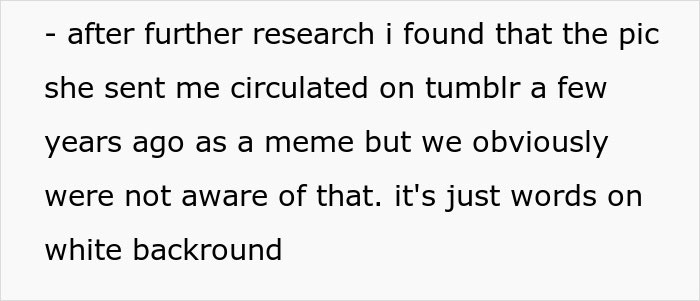 Text about discovering a tattoo was from a meme, with words on a white background.