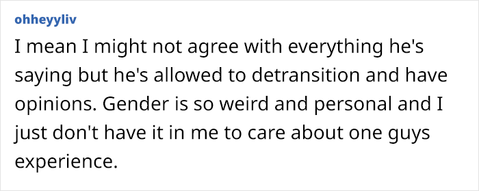 Comment discussing detransition and gender identity. Comment discussing detransition and gender identity.