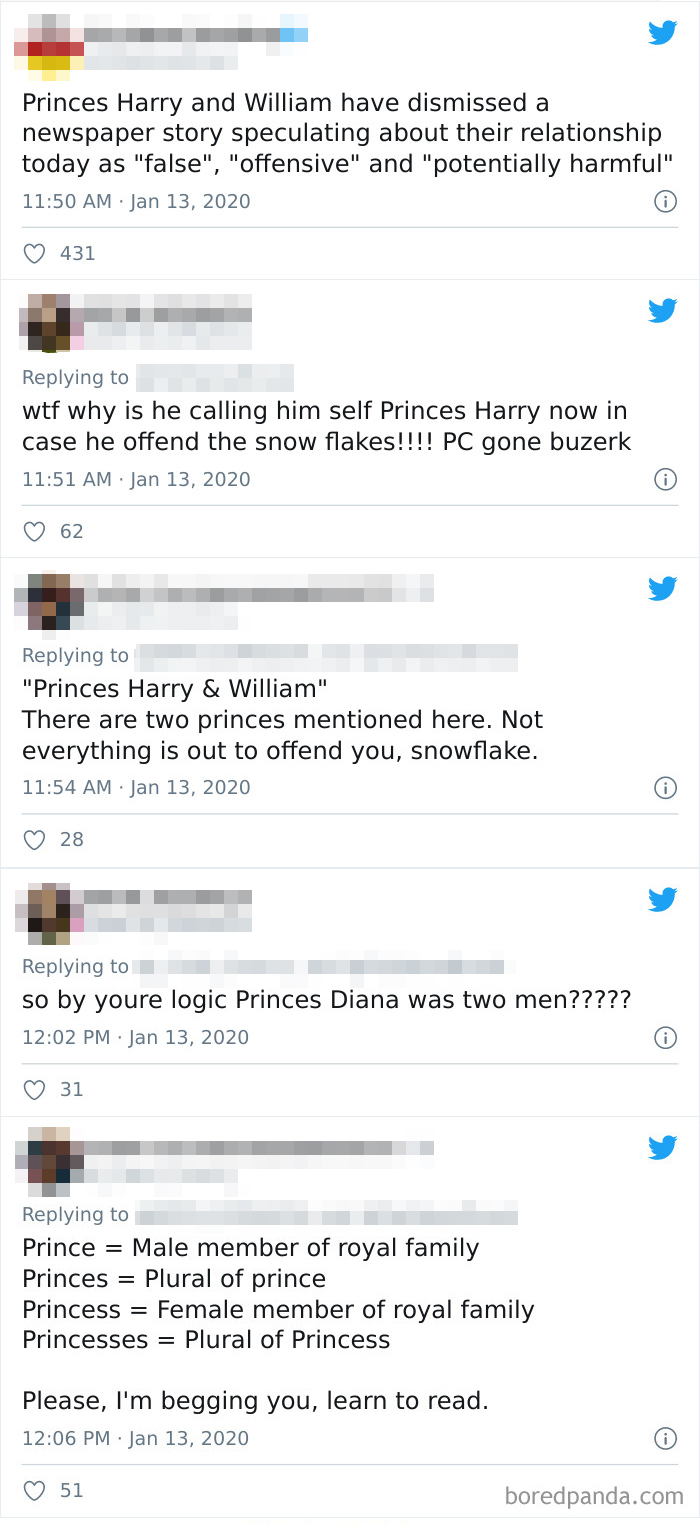 Twitter exchange highlighting hilariously cringe posts of confidence gone wrong about royal family terminology.
