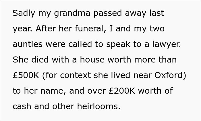 Grandma's secret revealed posthumously, son left without inheritance, triggering family lawyer meeting. Grandma's secret revealed posthumously, son left without inheritance, triggering family lawyer meeting.