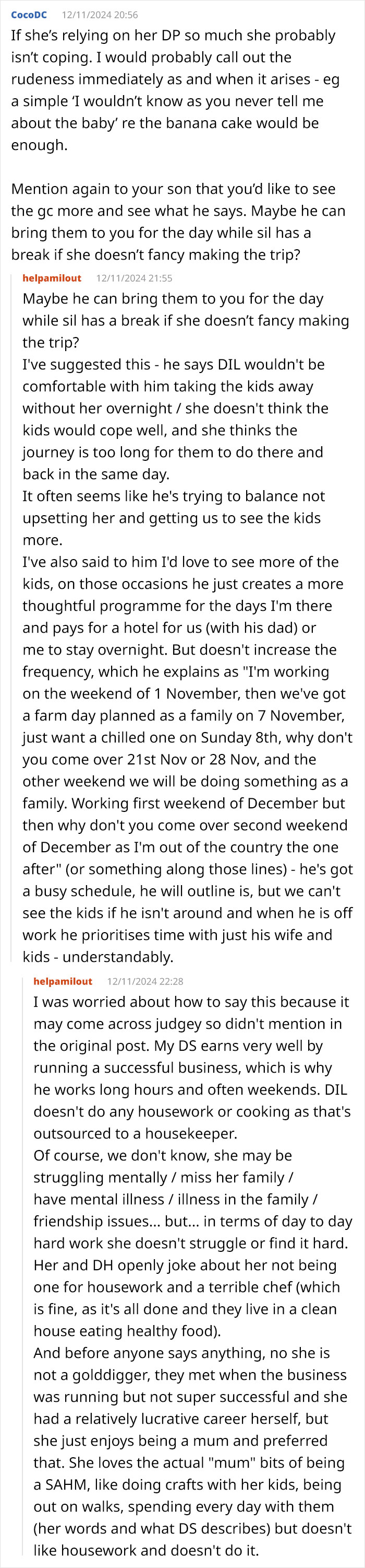 Text conversation discussing reasons for daughter-in-law's shift from polite to secretive behavior towards mother-in-law. Text conversation discussing reasons for daughter-in-law's shift from polite to secretive behavior towards mother-in-law.