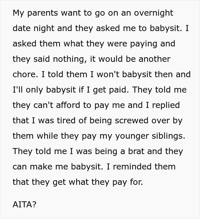Parents Refuse To Pay Their Teen For Chores, It Backfires When They Plan A Date Night