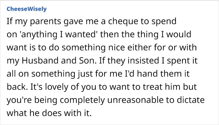 MIL Is Upset Her Son Shared His Gift With His Wife: "I Meant The Gift To Be Just For Him"