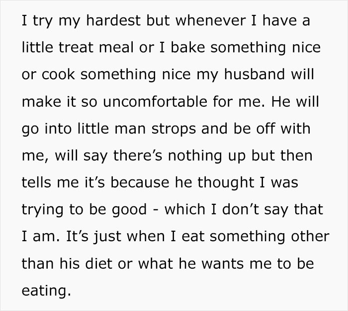 Woman Asks For Advice After Husband Tries To Control What She Eats, Gets A Reality Check