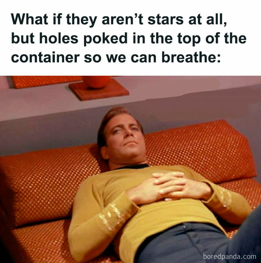 Man in yellow shirt lying down, pondering humorous thought about stars, highlighting funny memes for laughter.
