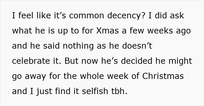 Text message discussing common decency and a Muslim coworker taking Christmas break off.