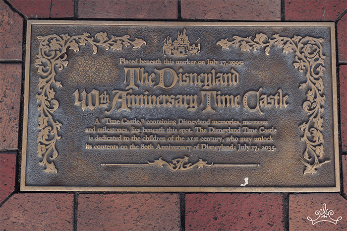 Disneyland 40th Anniversary time capsule plaque, commemorating historical moments for future discovery.