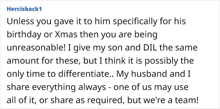 MIL Is Upset Her Son Shared His Gift With His Wife: "I Meant The Gift To Be Just For Him"