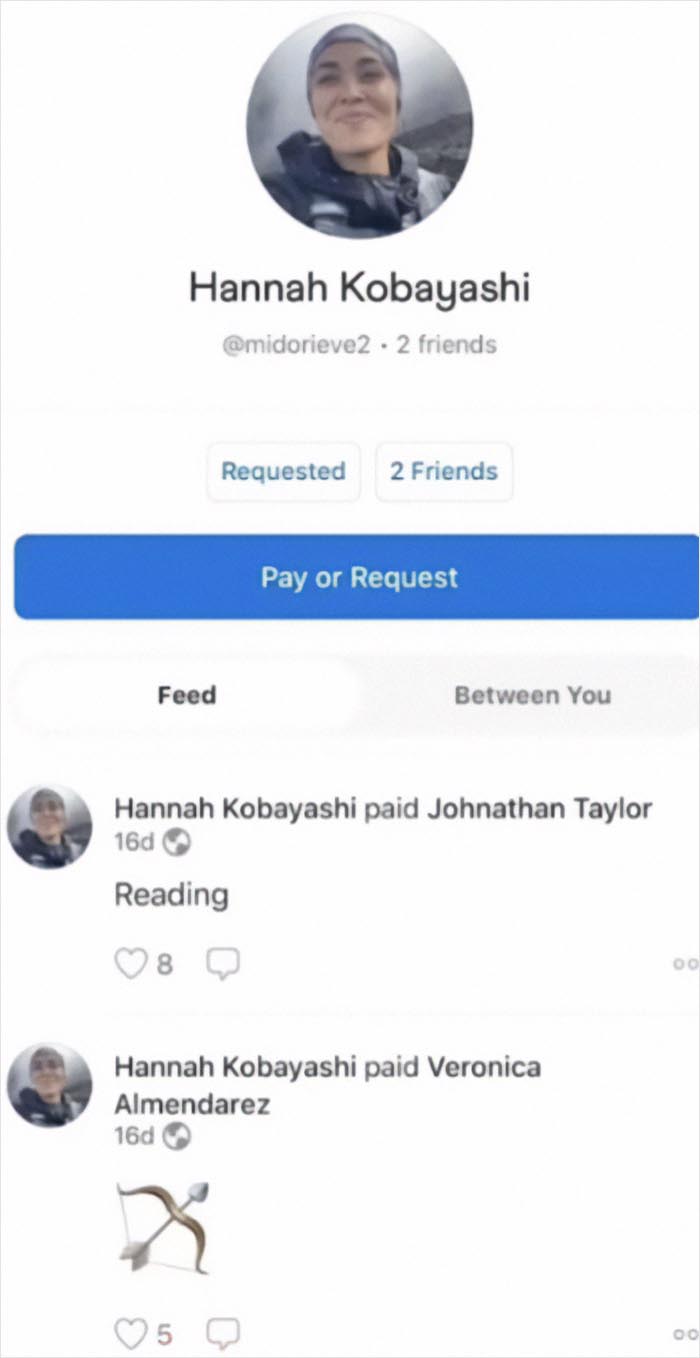 Hannah Kobayashi payment history in app, related to missing woman case and mysterious transactions. Hannah Kobayashi payment history in app, related to missing woman case and mysterious transactions.