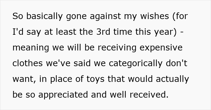 Lady Looks Gift Horse In The Mouth After MIL Gifts Grandchild Clothes, Not Toys, Netizens Slam Her