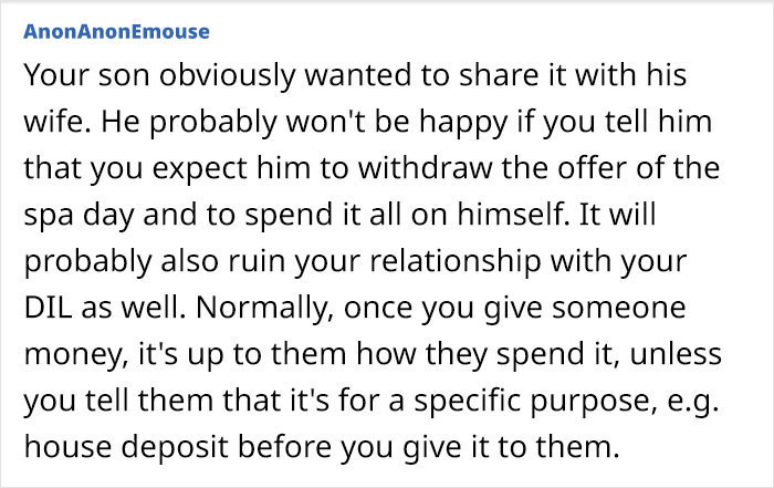 MIL Is Upset Her Son Shared His Gift With His Wife: "I Meant The Gift To Be Just For Him"