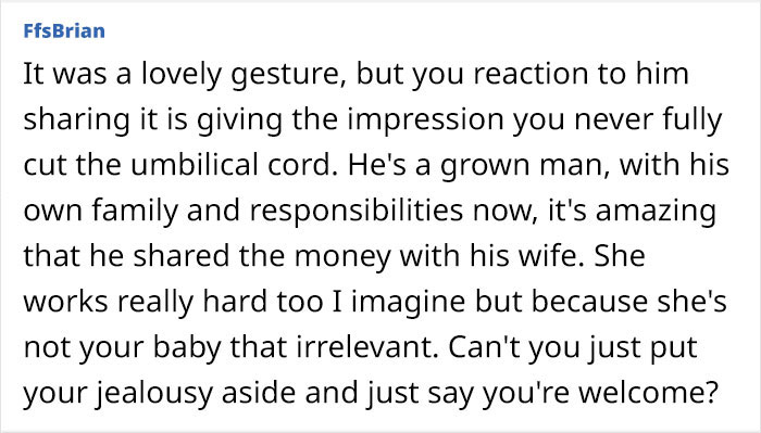 MIL Is Upset Her Son Shared His Gift With His Wife: "I Meant The Gift To Be Just For Him"