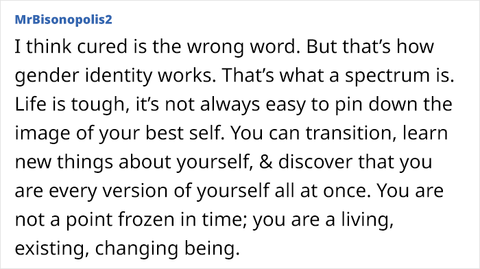Text discussing gender identity and self-discovery, emphasizing transition and personal growth beyond fixed points. Text discussing gender identity and self-discovery, emphasizing transition and personal growth beyond fixed points.