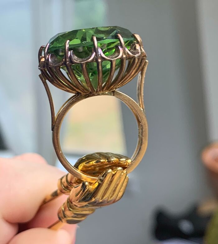 I Found This Ring In The Dumpster On Monday! Had It Appraised Yesterday And Found Out It’s A Handmade Gold Ring From The 60s-70s! It’s 14k Gold Band Is Worth $200+ (Stone Is Glass). I Also Found Those Tiny Hands With It