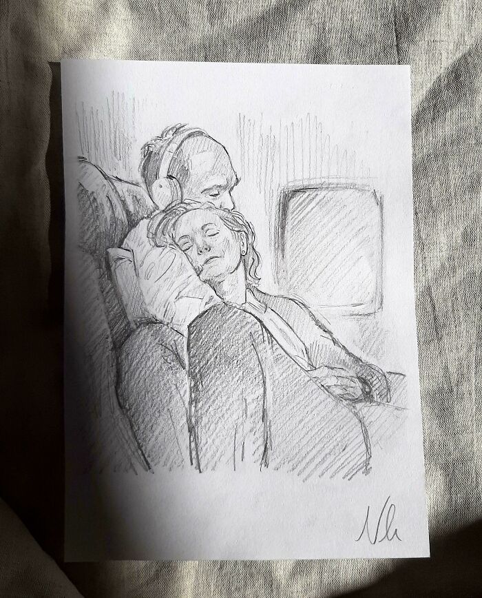 I Drew An Elderly Couple Snoozing On A Plane ❤️ (Oc)
