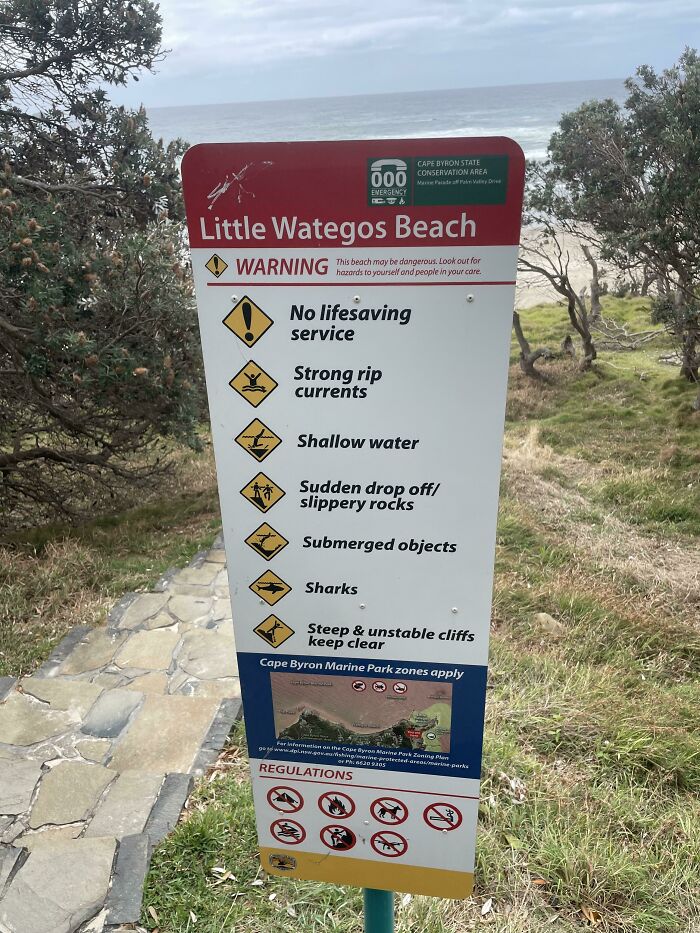 This Sign On Byron Bay That Lists All The Dangers On The Beach