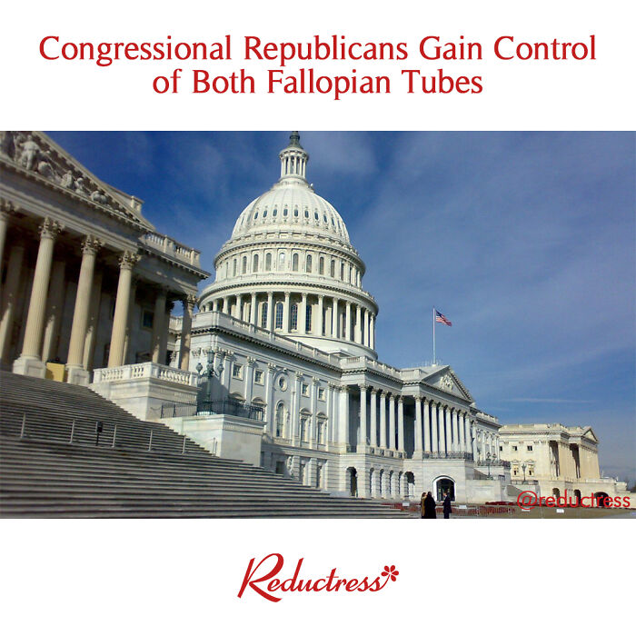 US Capitol with a satirical headline about control, by Reductress.