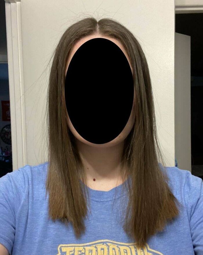Uneven haircut, illustrating regret after spending money on a trim.