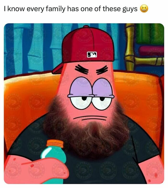 Cartoon character with beard and red cap holding a drink, illustrating funny posts about barely holding it together.